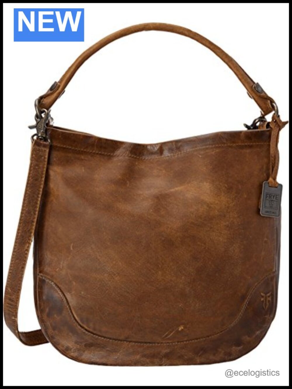 Antique Pull Up Leather Hobo Bag Adjustable Strap Pockets